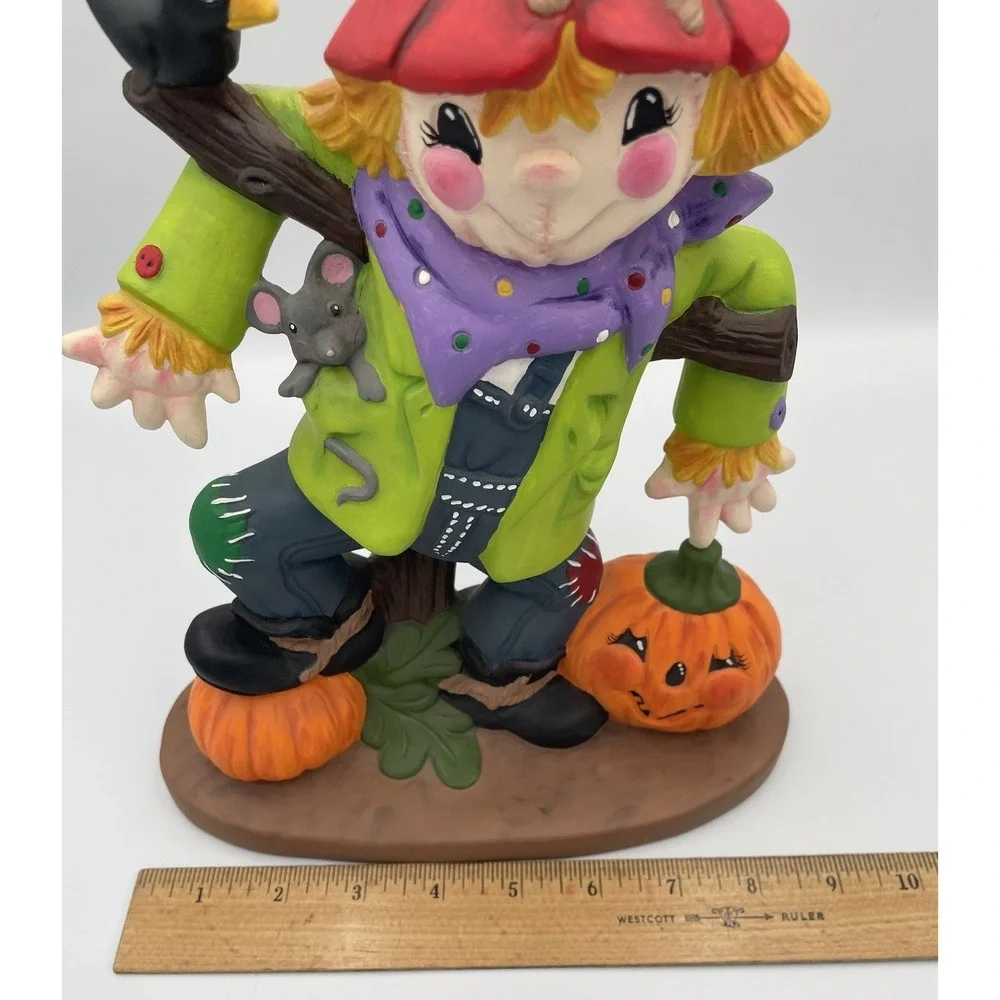 Hand Painted Ceramic Scarecrow Pumpkin Jack-O-Lantern Halloween Fall Decor 11.5